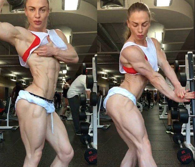 Bodybuilder Girl Shows Off Her Body With 0% Body Fat