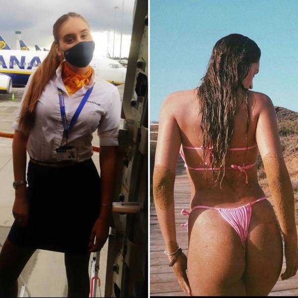 Sexy Stewardesses With And Without Their Uniform