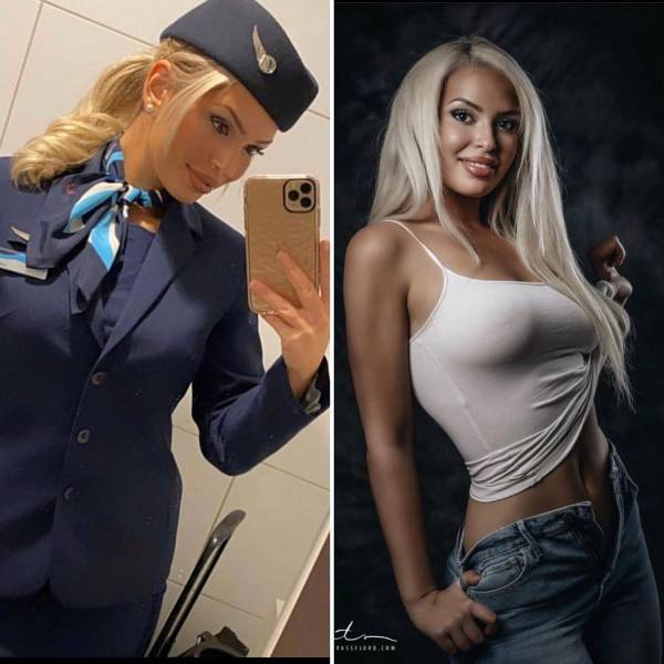 Sexy Stewardesses With And Without Their Uniform