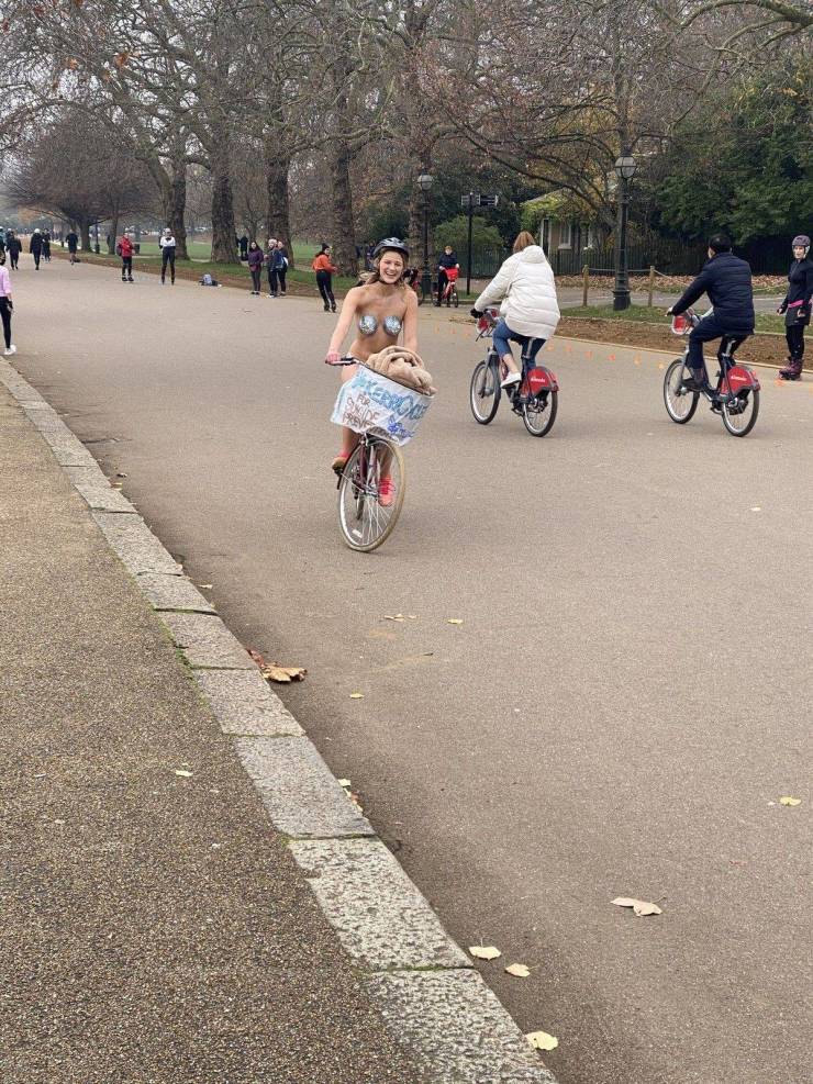 Almost Fully Naked British Girl Cycles Around London To Help Suicide Prevention