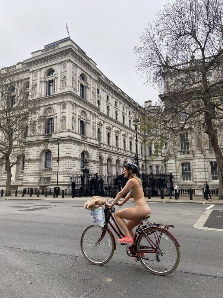 Almost Fully Naked British Girl Cycles Around London To Help Suicide Prevention