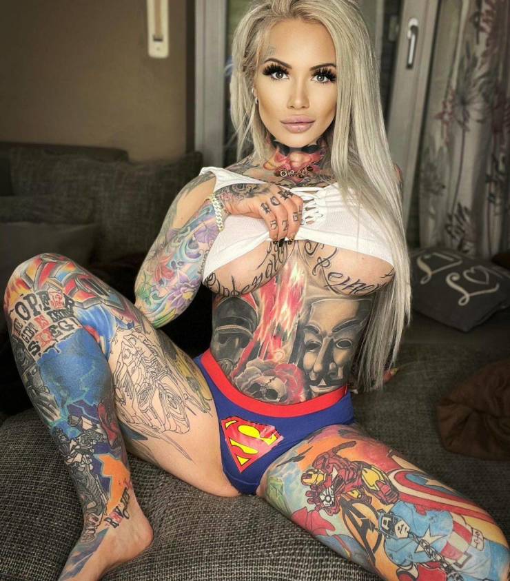 German Woman Covers Her Body In Tattoos Of Her Son’s Favorite Characters