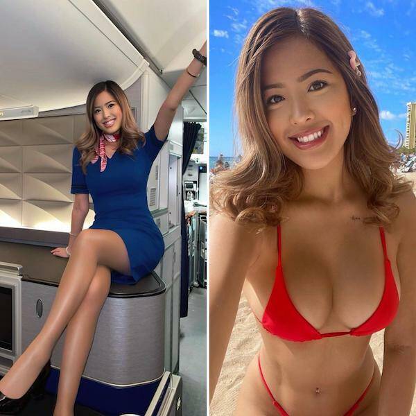 Hot Flight Attendants With And Without Their Uniform