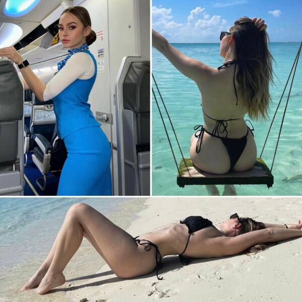Sexy Flight Attendants With And Without Their Uniforms