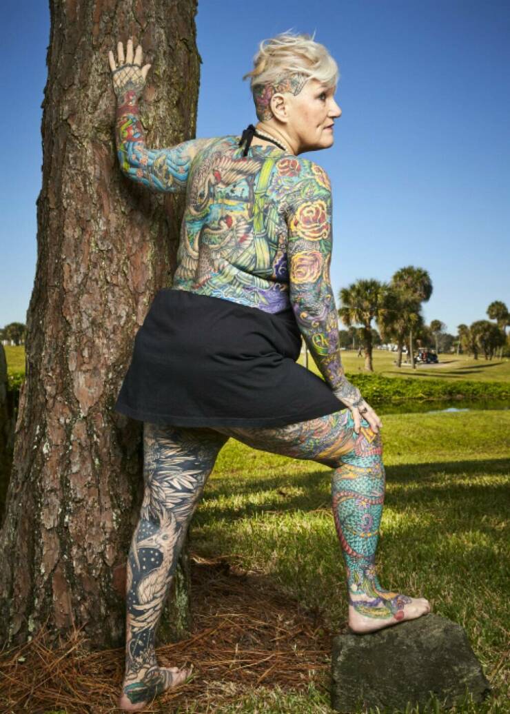 World’s Most Tattooed Senior Woman Shows Her Old Tattoo-less Photos