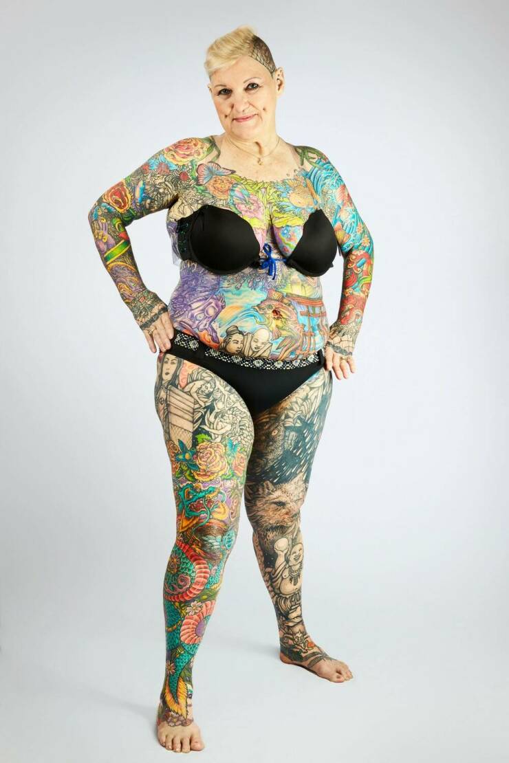 World’s Most Tattooed Senior Woman Shows Her Old Tattoo-less Photos