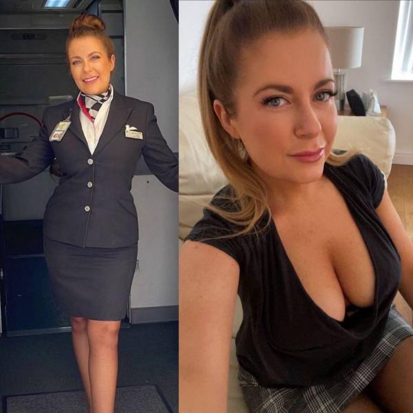 Sexy Flight Attendants With And Without Their Uniform