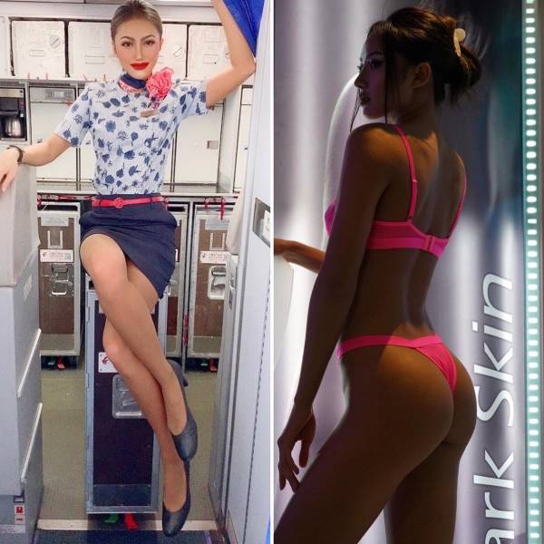 Hot Flight Attendants With And Without Their Uniforms