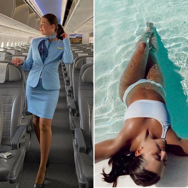 Hot Flight Attendants With And Without Their Uniforms