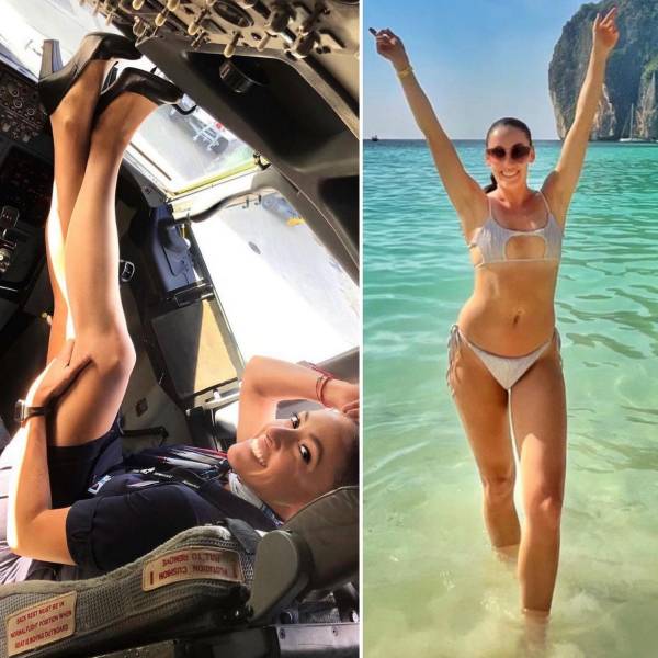 Hot Flight Attendants With And Without Their Uniforms