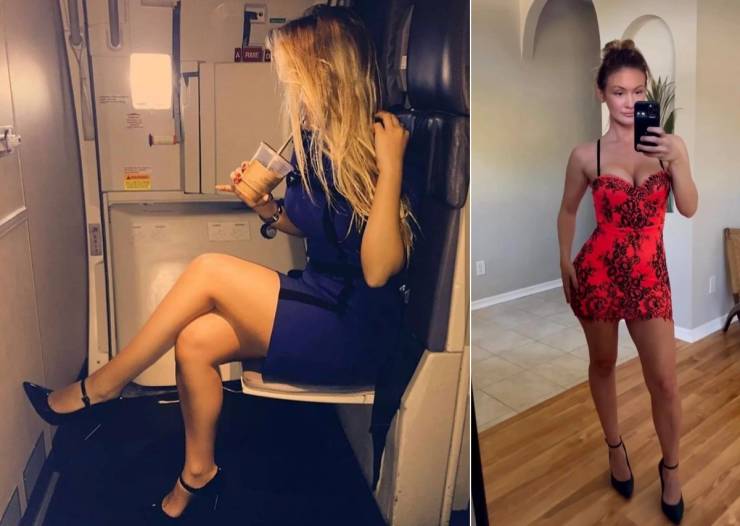 Hot Flight Attendants With And Without Their Uniforms