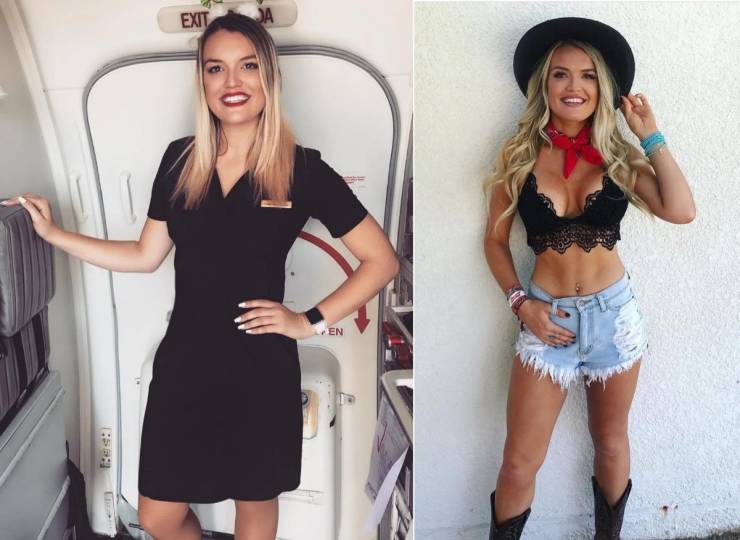 Hot Flight Attendants With And Without Their Uniforms