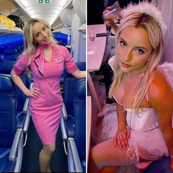 Hot Flight Attendants With And Without Their Uniforms