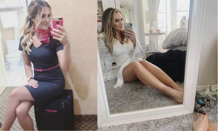 Hot Flight Attendants With And Without Their Uniforms
