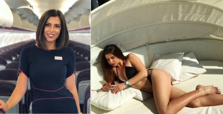 Hot Flight Attendants With And Without Their Uniforms