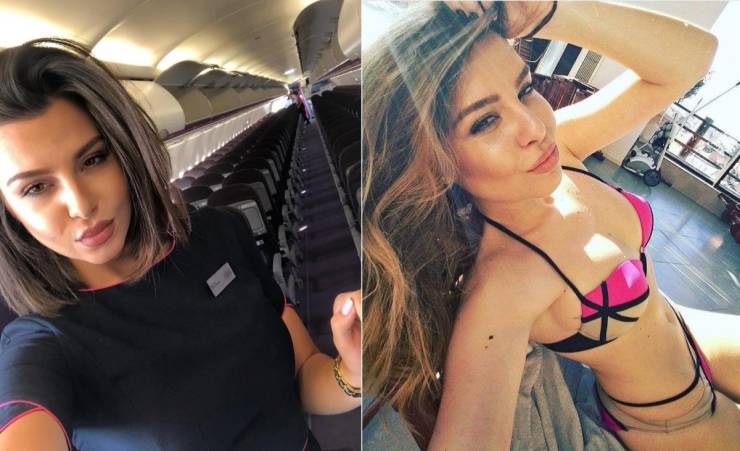 Hot Flight Attendants With And Without Their Uniforms