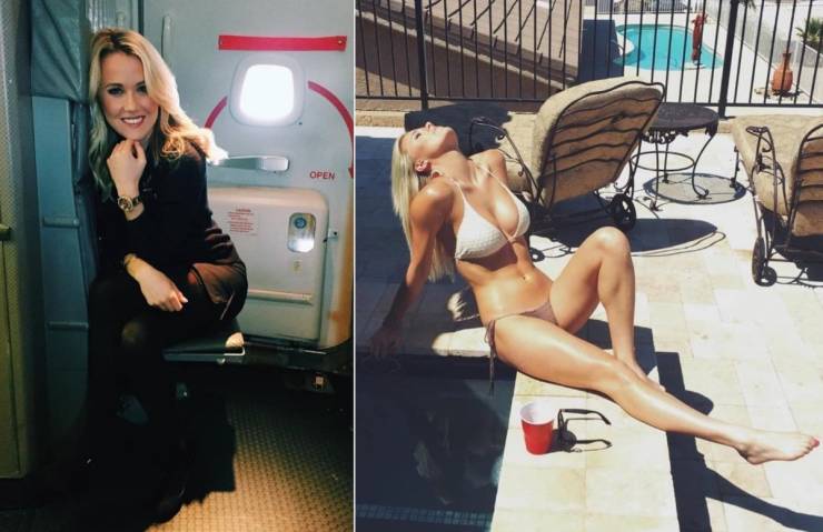 Hot Flight Attendants With And Without Their Uniforms