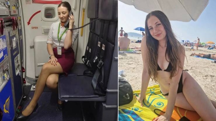 Hot Flight Attendants With And Without Their Uniforms