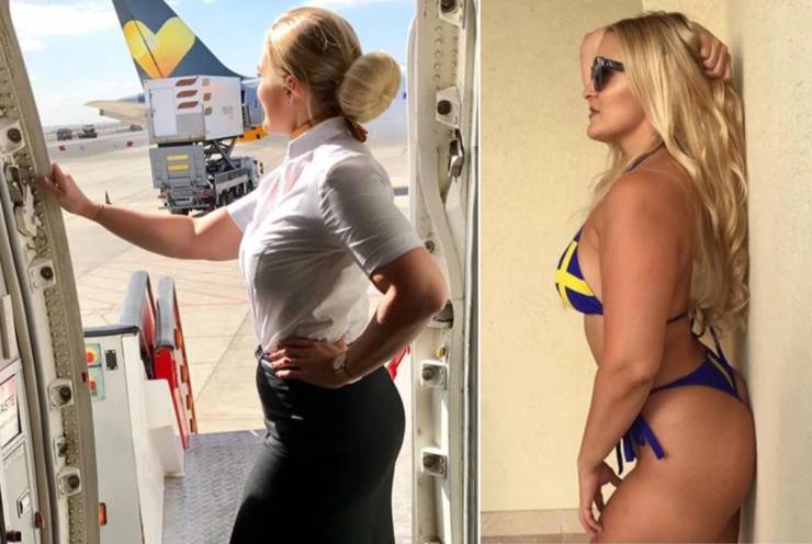 Hot Flight Attendants With And Without Their Uniforms