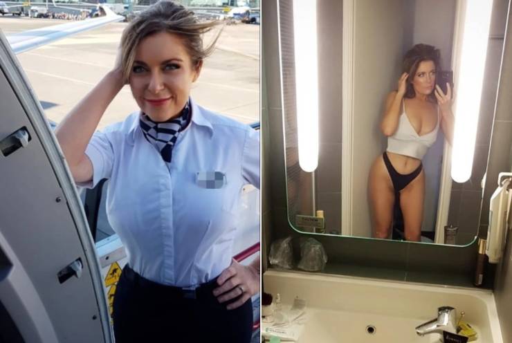 Hot Flight Attendants With And Without Their Uniforms