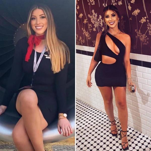 Hot Flight Attendants With And Without Their Uniforms