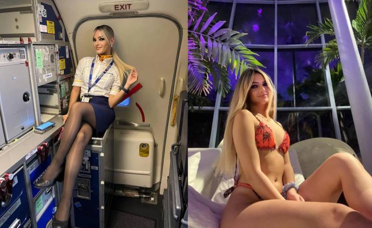 Hot Flight Attendants With And Without Their Uniforms