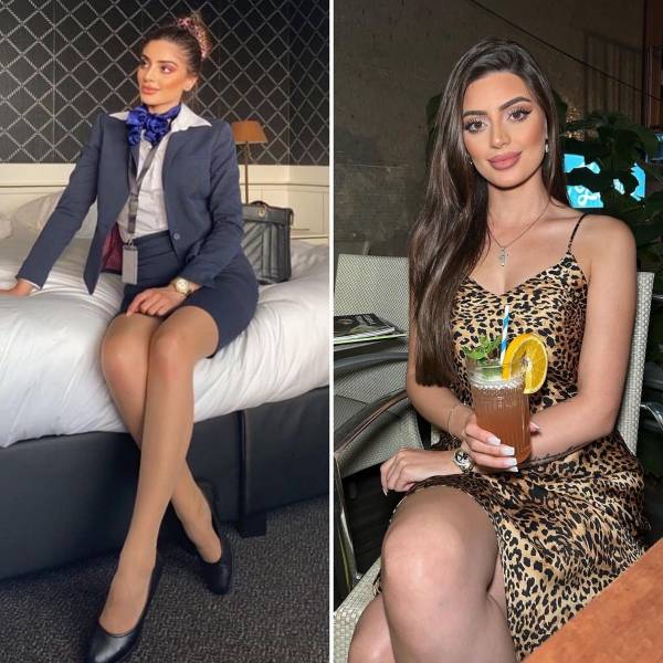 Hot Flight Attendants With And Without Their Uniforms