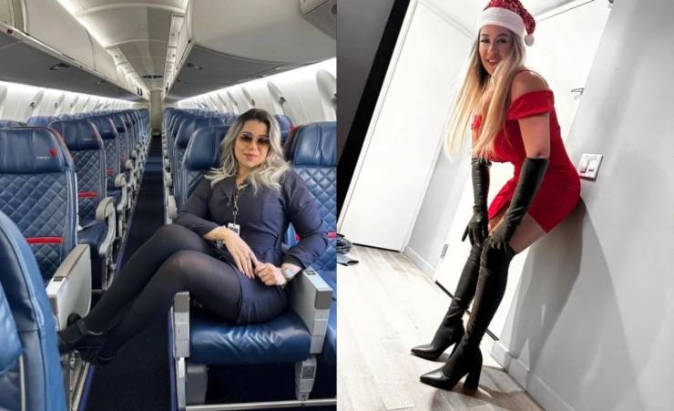 Hot Flight Attendants With And Without Their Uniforms