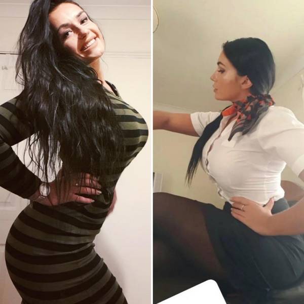 Hot Flight Attendants With And Without Their Uniforms