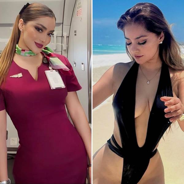 Hot Flight Attendants With And Without Their Uniforms