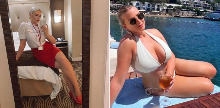 Hot Flight Attendants With And Without Their Uniforms