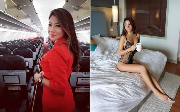 Hot Flight Attendants With And Without Their Uniforms