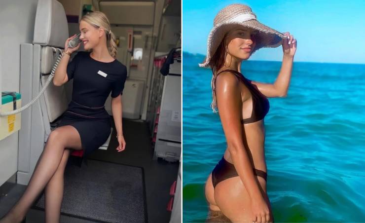 Hot Flight Attendants With And Without Their Uniforms