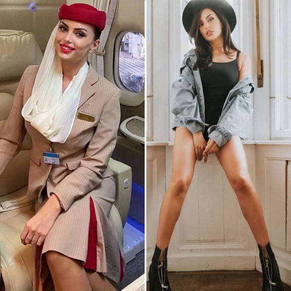 Hot Flight Attendants With And Without Their Uniforms