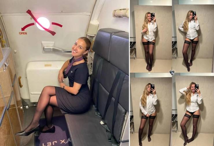 Hot Flight Attendants With And Without Their Uniforms