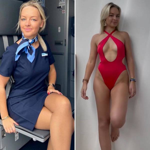 Hot Flight Attendants With And Without Their Uniforms