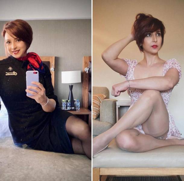 Hot Flight Attendants With And Without Their Uniforms