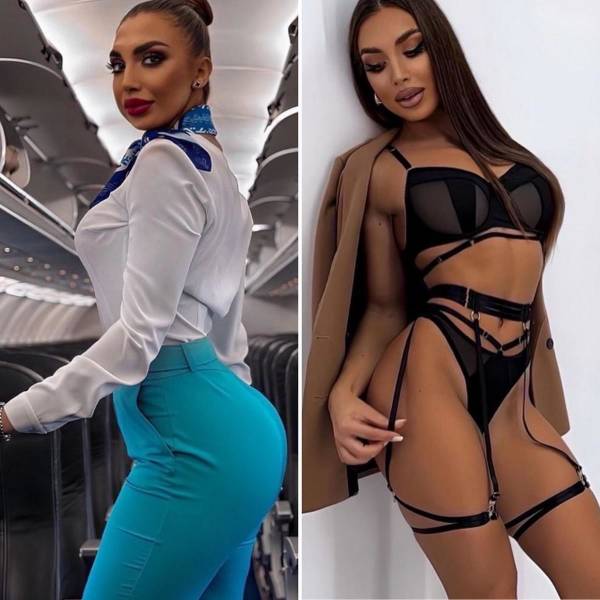 Hot Flight Attendants With And Without Their Uniforms