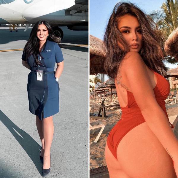 Hot Flight Attendants With And Without Their Uniforms