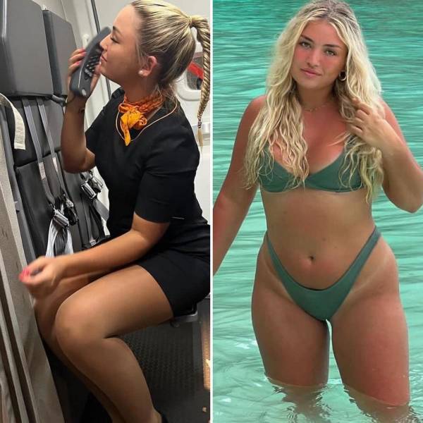 Hot Flight Attendants With And Without Their Uniforms