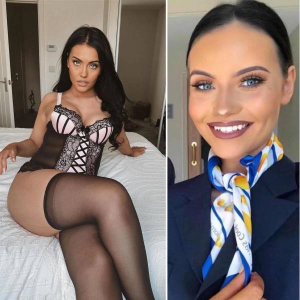 Hot Flight Attendants With And Without Their Uniforms