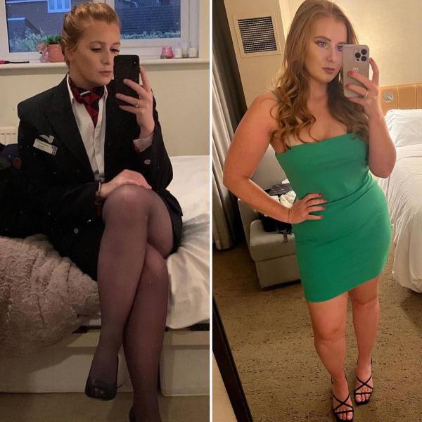 Hot Flight Attendants With And Without Their Uniforms