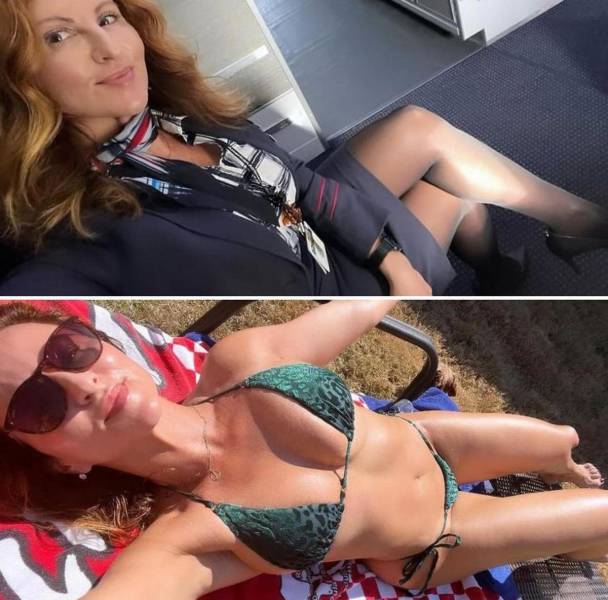 Hot Flight Attendants With And Without Their Uniforms