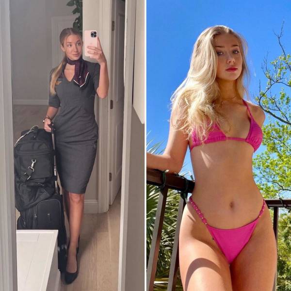 Hot Flight Attendants With And Without Their Uniforms