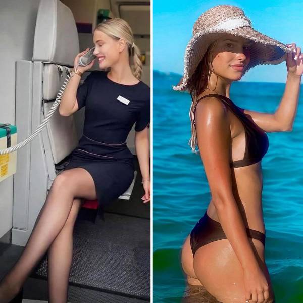 Hot Flight Attendants With And Without Their Uniforms