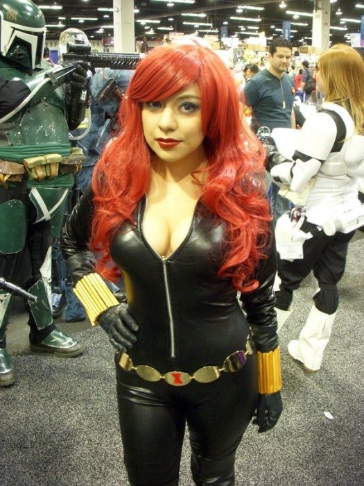 Busty Girls in the Black Widow Costumes
