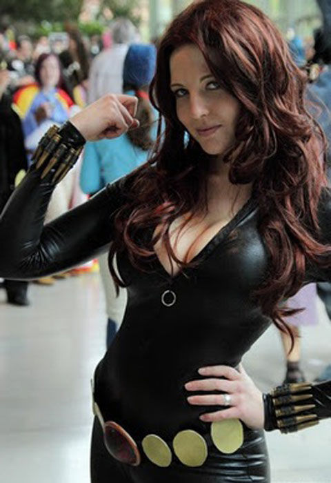 Busty Girls in the Black Widow Costumes