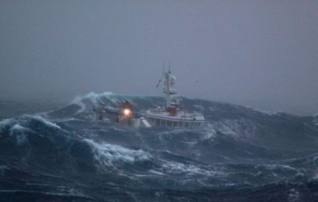 Massive Waves Pummel Fishing Boat in the North Sea