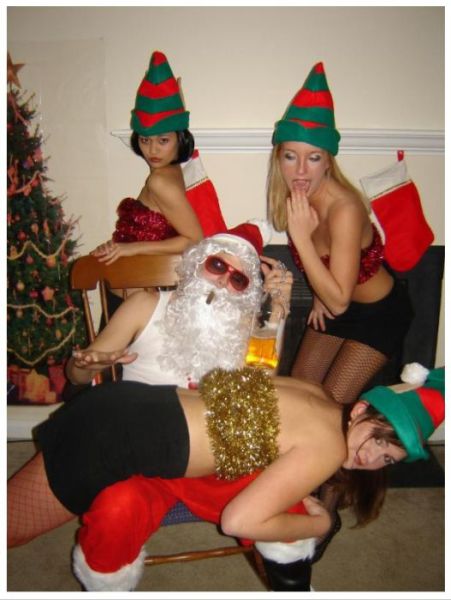 Drunk Girls Embracing The Christmas Spirit Of Giving