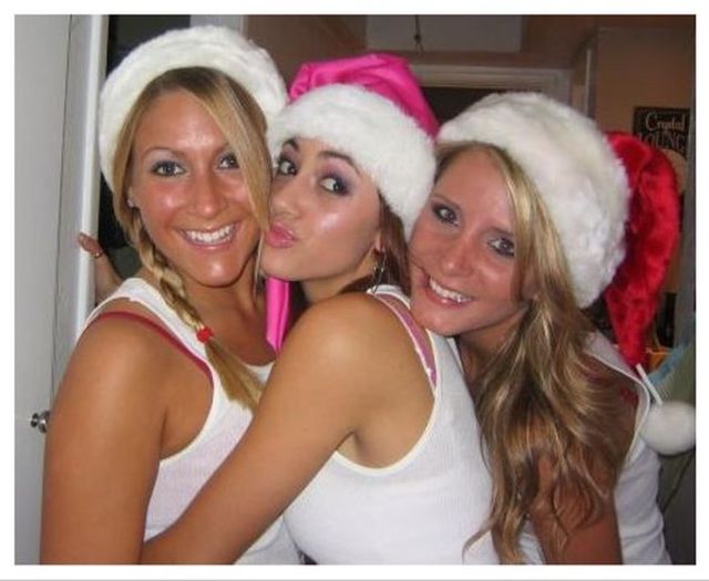 Drunk Girls Embracing The Christmas Spirit Of Giving